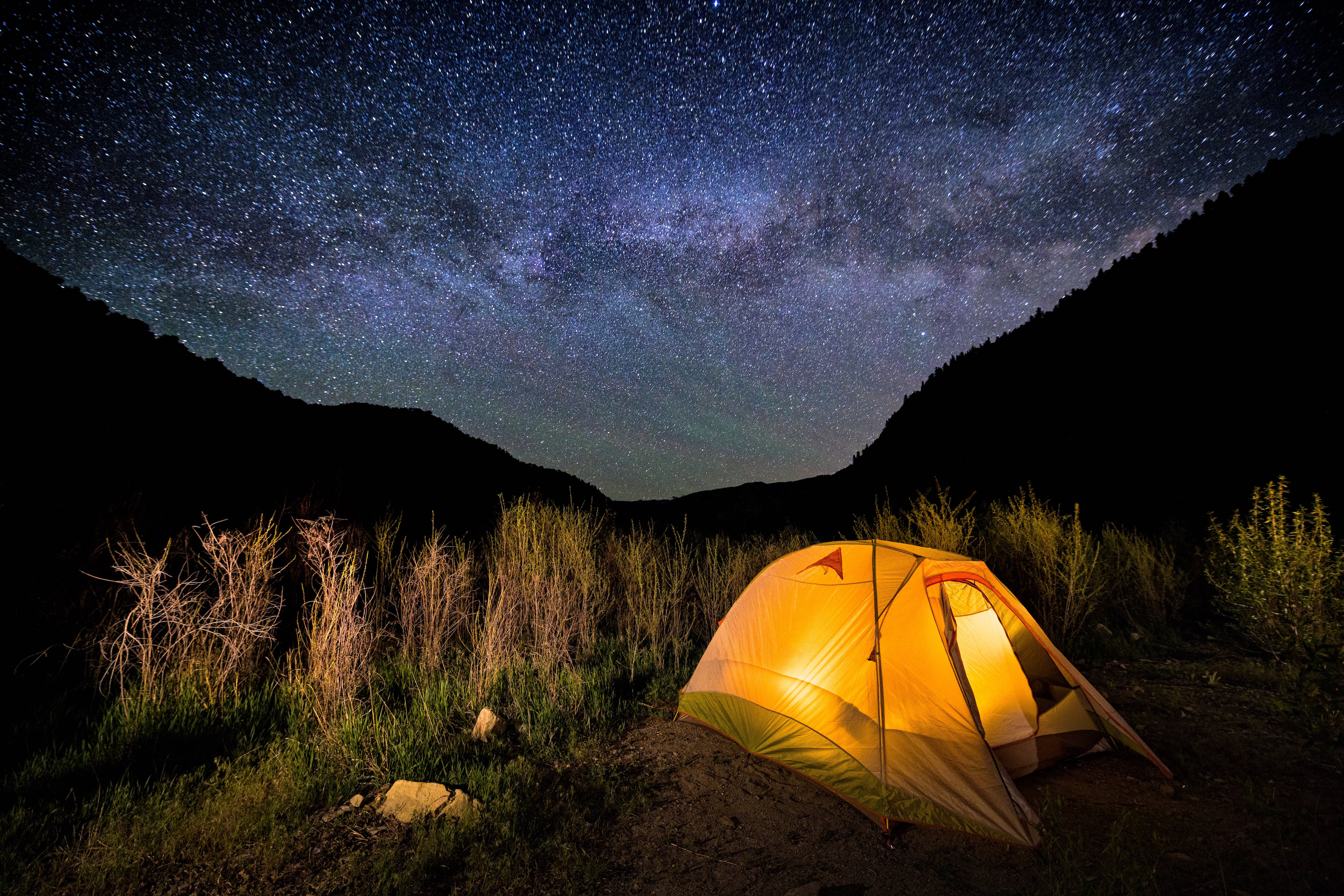 Tent camping  in mountain at night